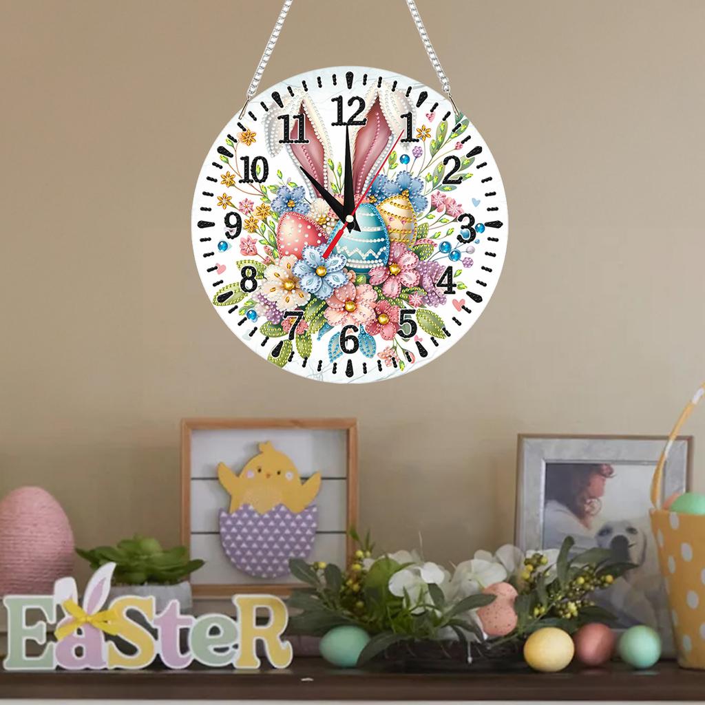 2D Flat DIY Acrylic Diamond Painting Clock Pendant with Clocks Function Diamond Art Clock Kits 9.65x9.65inch for Home Decoration