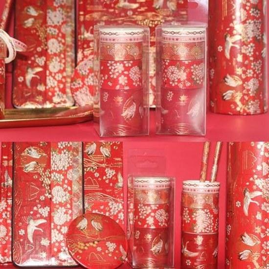 Masking Tape Cute Crane Plum Blossom Cloud Ukiyo-e Style DIY Stationery Diary Gold Foil Washi 5-piece Set Japanese Decorative Stickers Colorful Seals