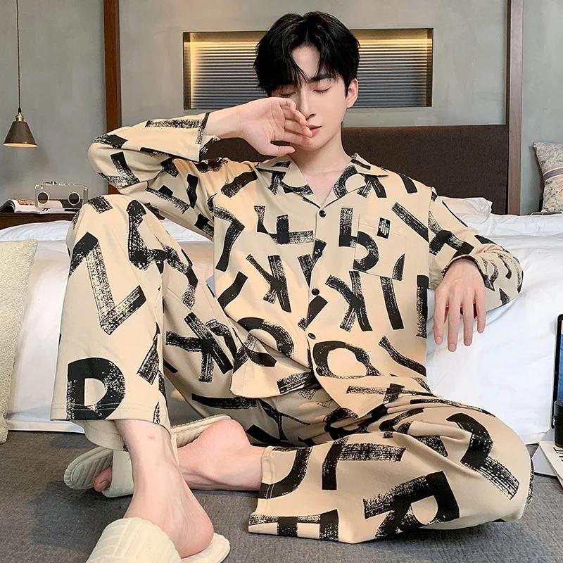 Autumn Cardigan Man Pajamas Cotton Fashion Sleepwear for Men Leisure Casual Nightwear Pijamas Set pyjama homme Dropship