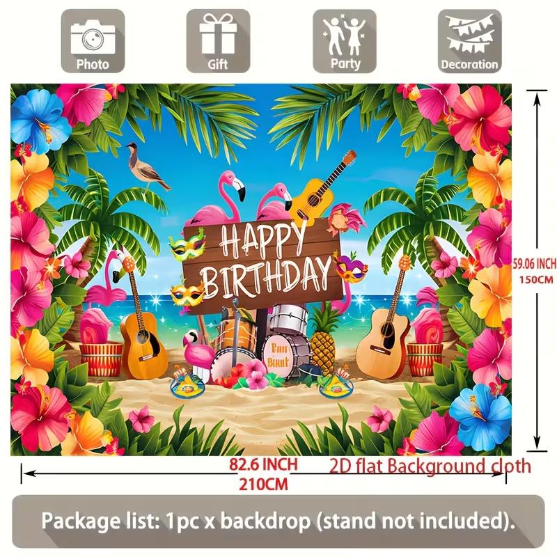 2D Aloha Themed Birthday Background Cloth for Summer & Beach Parties 47.2x31.5inch/120*80cm