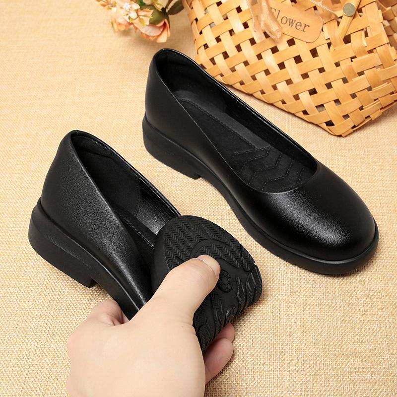 Low Heel Round Toe Work Shoes Black Single Shoes Professional Formal Shoes Women's Shoes Comfortable Middle-Aged Leather Shoes