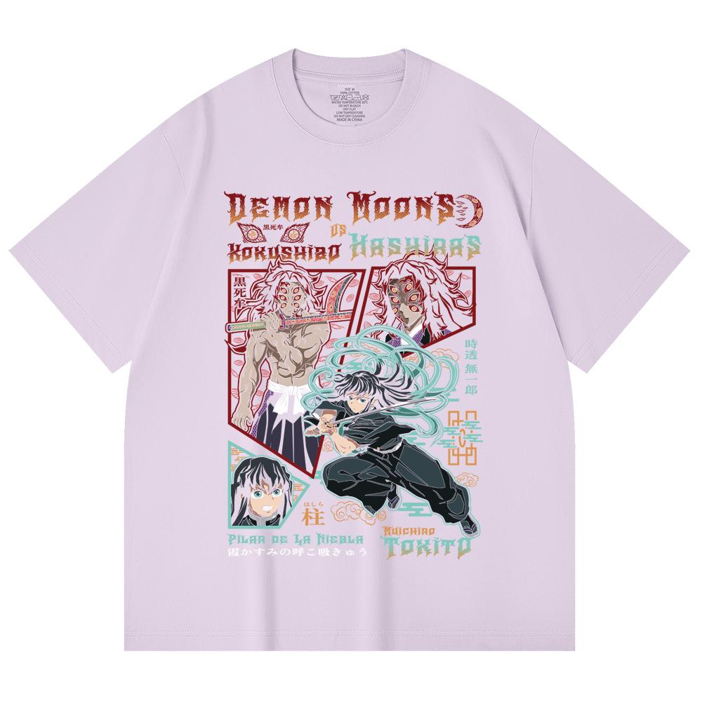 230 Gsm 100% Cotton Demon Slayer V93 Kokushibo x Tokito Print Unisex Heavy Cotton T Shirt