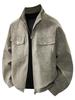 Men's Gray PU Leather Stand Collar Retro Workwear Jacket for Spring/Autumn