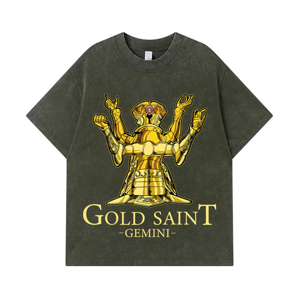 275 GSM Washed T-shirts 100% Cotton Saint Seiya V28 Gemini Print Unisex Heavy Cotton T Shirt