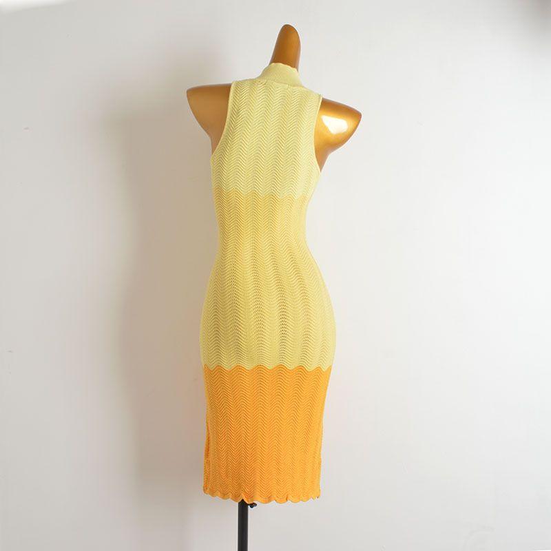 Foreign Trade Order Western Style Contrast Color Gyaru Sexy Half-high Collar Sleeveless Knitted Vest Skirt Women Spring/Summer Sheath Dress