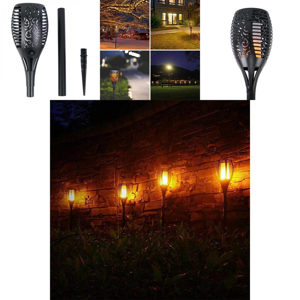 Elegant Solar Flame Torch Light With 12 Led Amber Glow Perfect For Outdoor Garden Decor