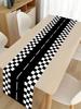 1pc Racing-Style Black-White Checkerboard Linen Table Runner, 2D Printed, Year-Round Use, Decor for Dining/Kitchen/Living Room,