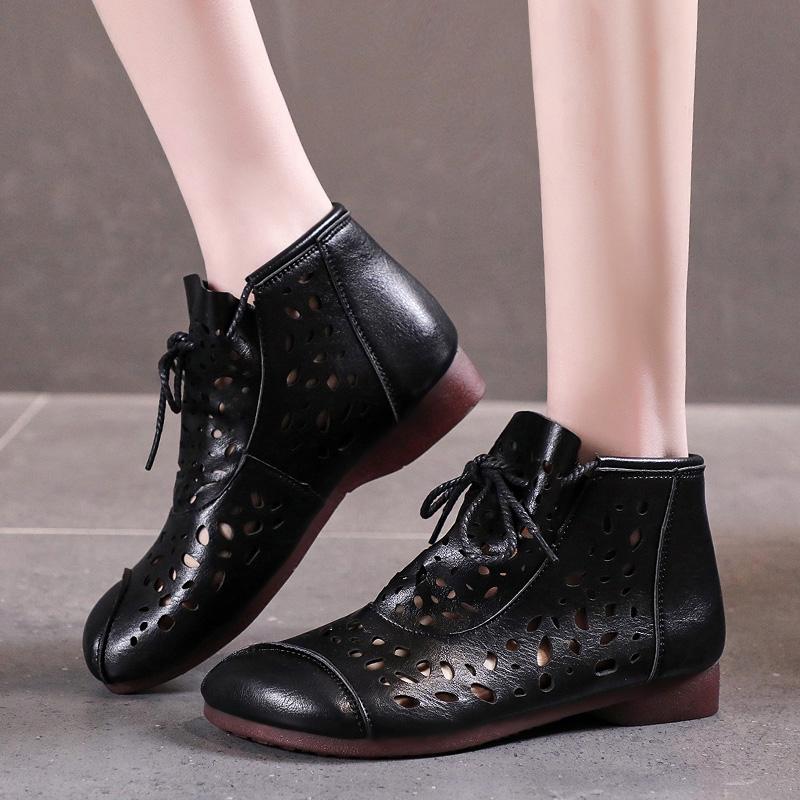 

Модные женские ботинки Лето Новые Кожаные Полые Женские Сандалии Повседневные На шнуровке Швейные Для работы Римские туфли для женщин Готические ботильоны 41 чёрный
