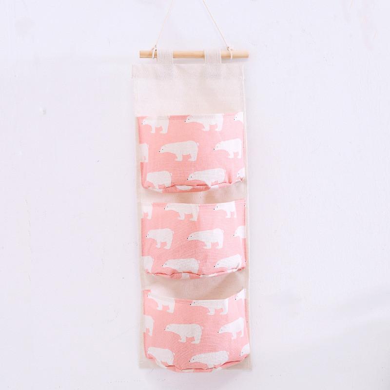 Cotton Linen Hanging Storage Bag With Multilayer Design For Living Room Organization