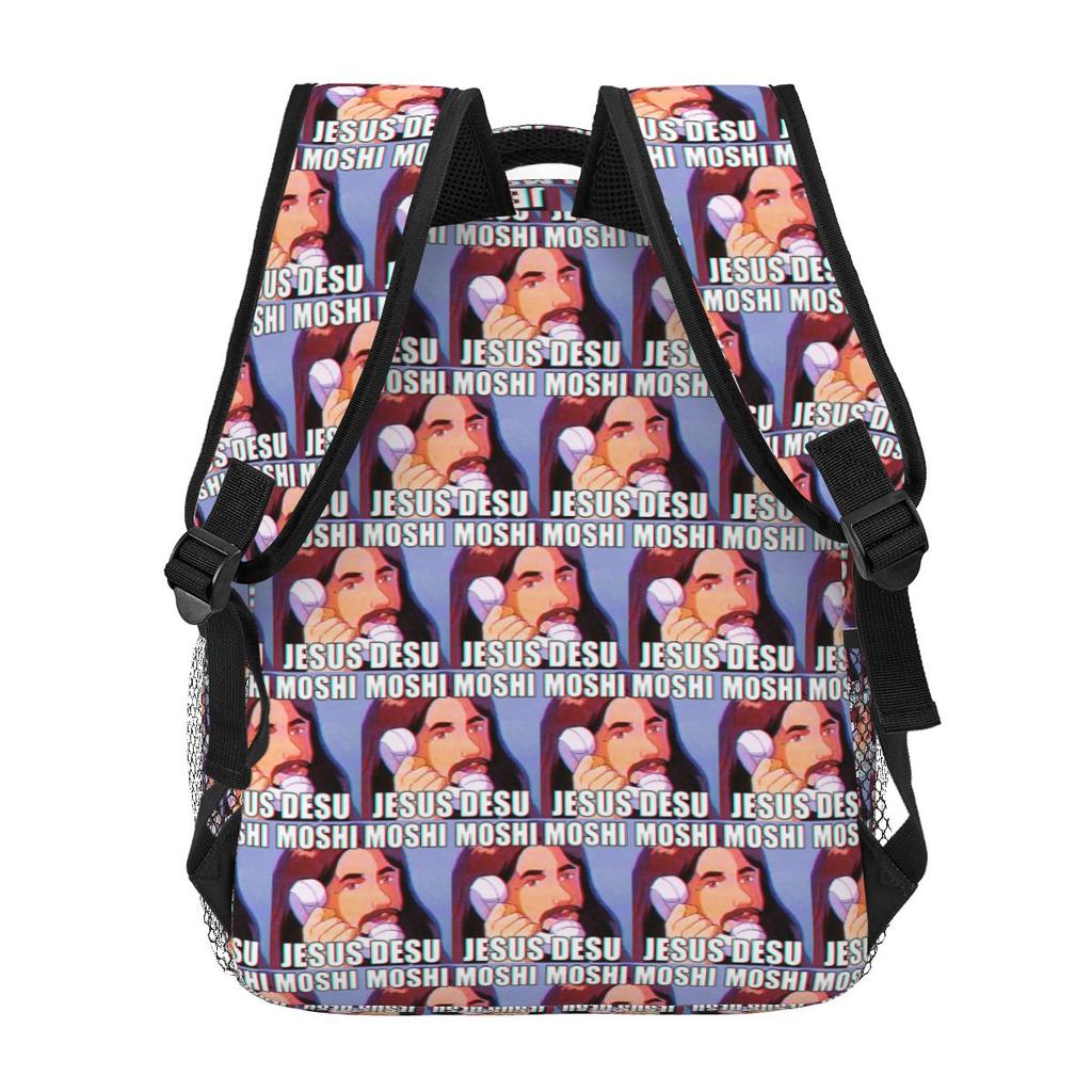 Moshi Moshi Jesus Desu Funny Backpack Student Boys Girls BookBag Kids School Bag Laptop Shoulder Bags for Men Women