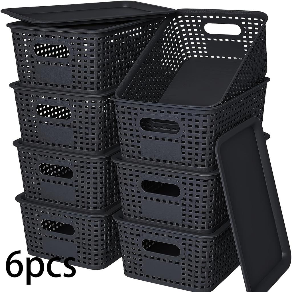 6 PCS Stackable Storage Boxes with Lids, 10.2x7.2x4.1 Inch Plastic Organizer Containers for Home, Office,Bedroom,Classroom, Dorm