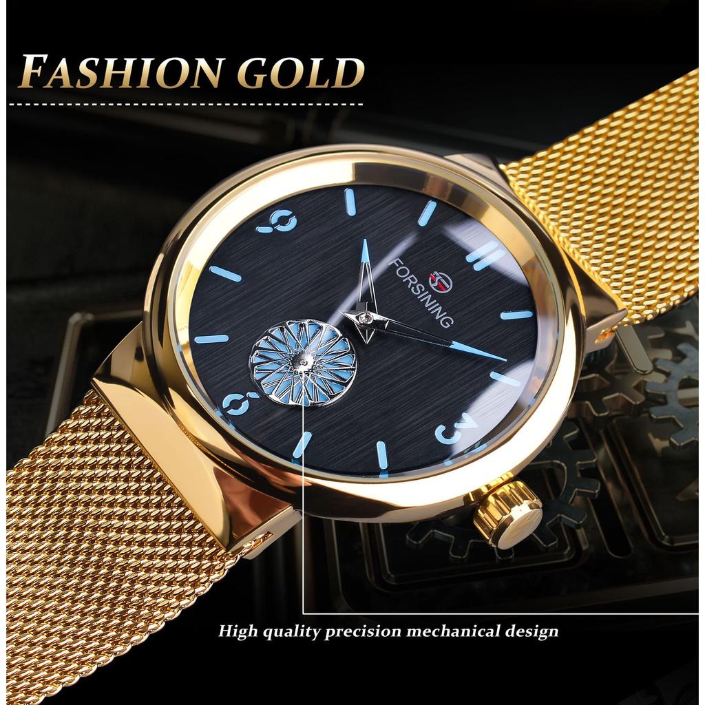Forsining Męski modny, casualowy, retro, pasek z siatki, zegarek mechaniczny, ręczny, GMT1237-2-W