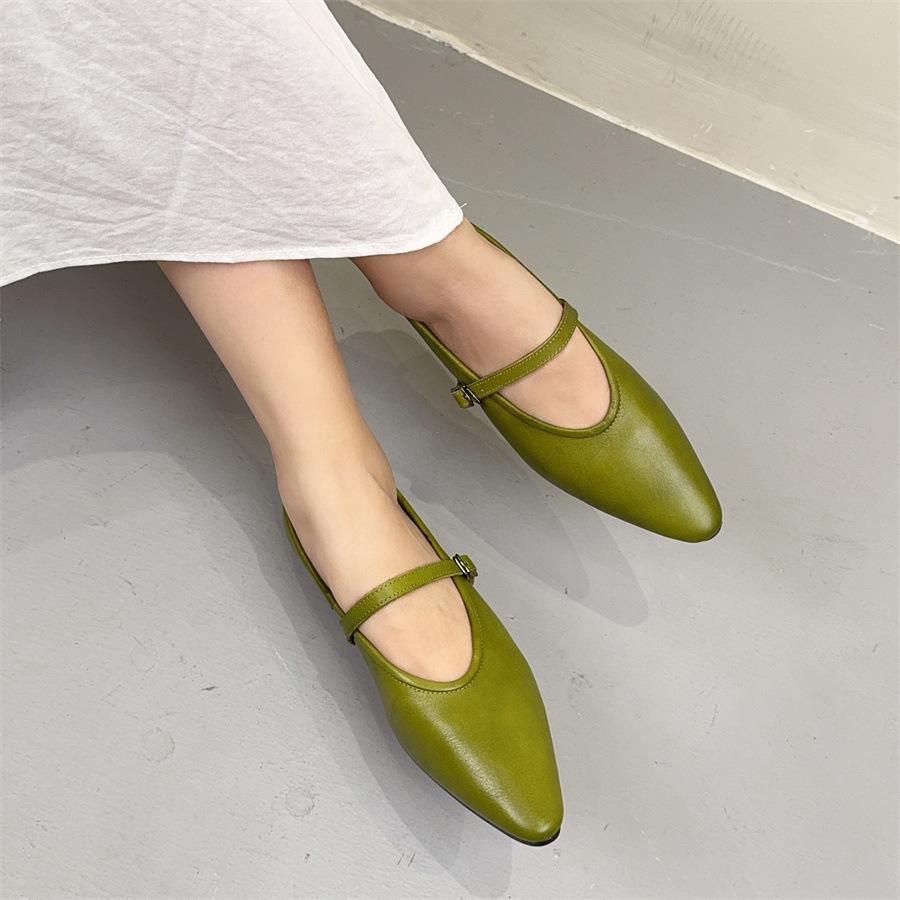Johnature Oryginalne skórzane płytkie, spiczaste, płaskie buty retro, uniwersalne, miękkie, ze skóry bydlęcej, damskie