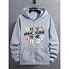 Men's Casual Fashion Trend Creative Mahjong Flower Letter Pattern Print Zipper Hoodie Pattern Hooded Sweatshirt Men's Top