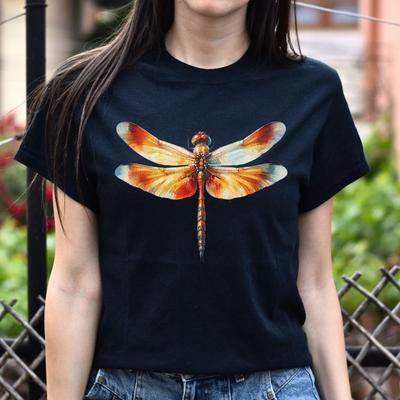 Autumn Dragonfly Color Splash Unisex T-shirt Black Navy Dark Heather