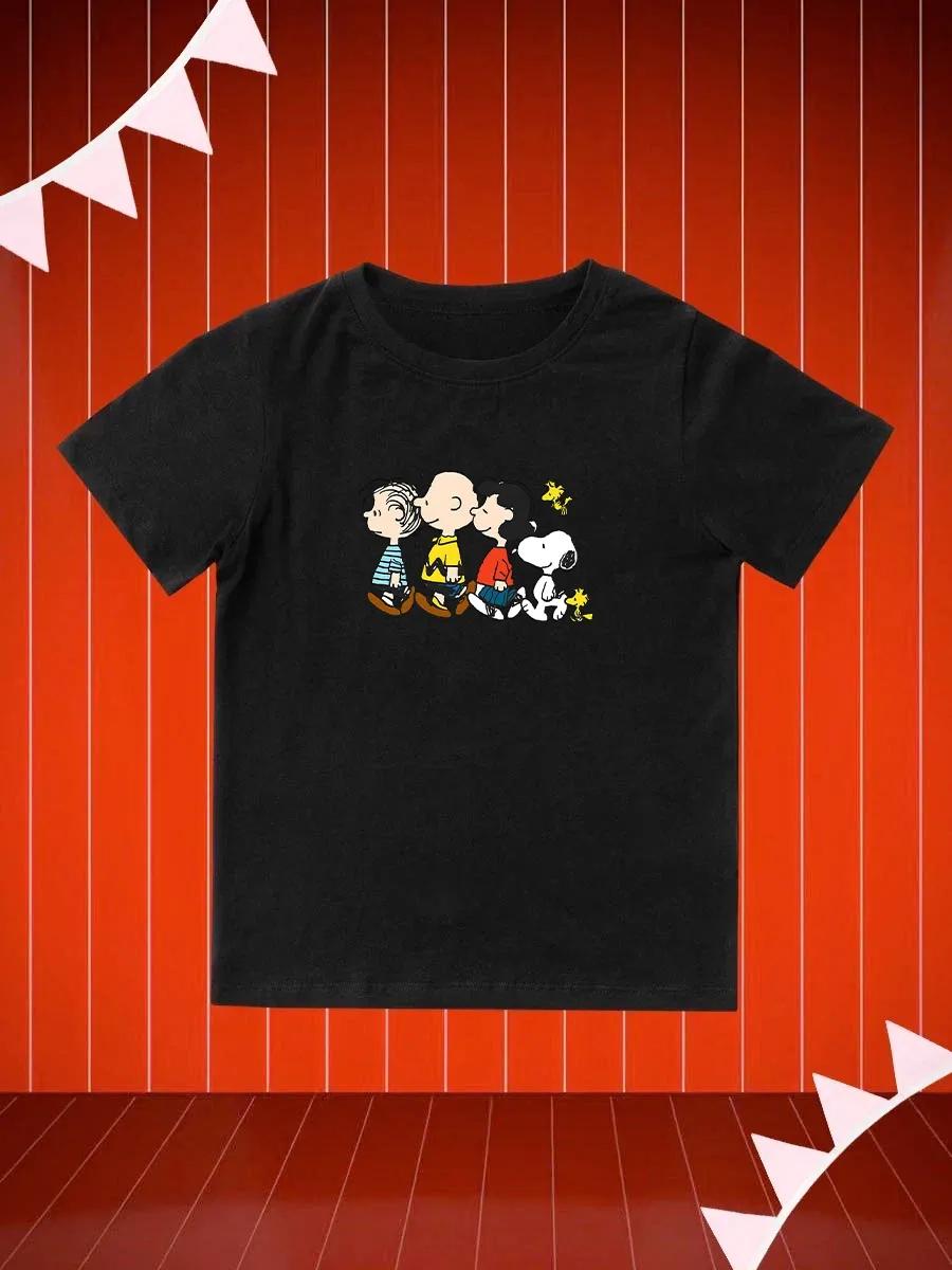 Round Neck Printed Pattern Pullover Short Sleeve Kids Tops Snoopy 160