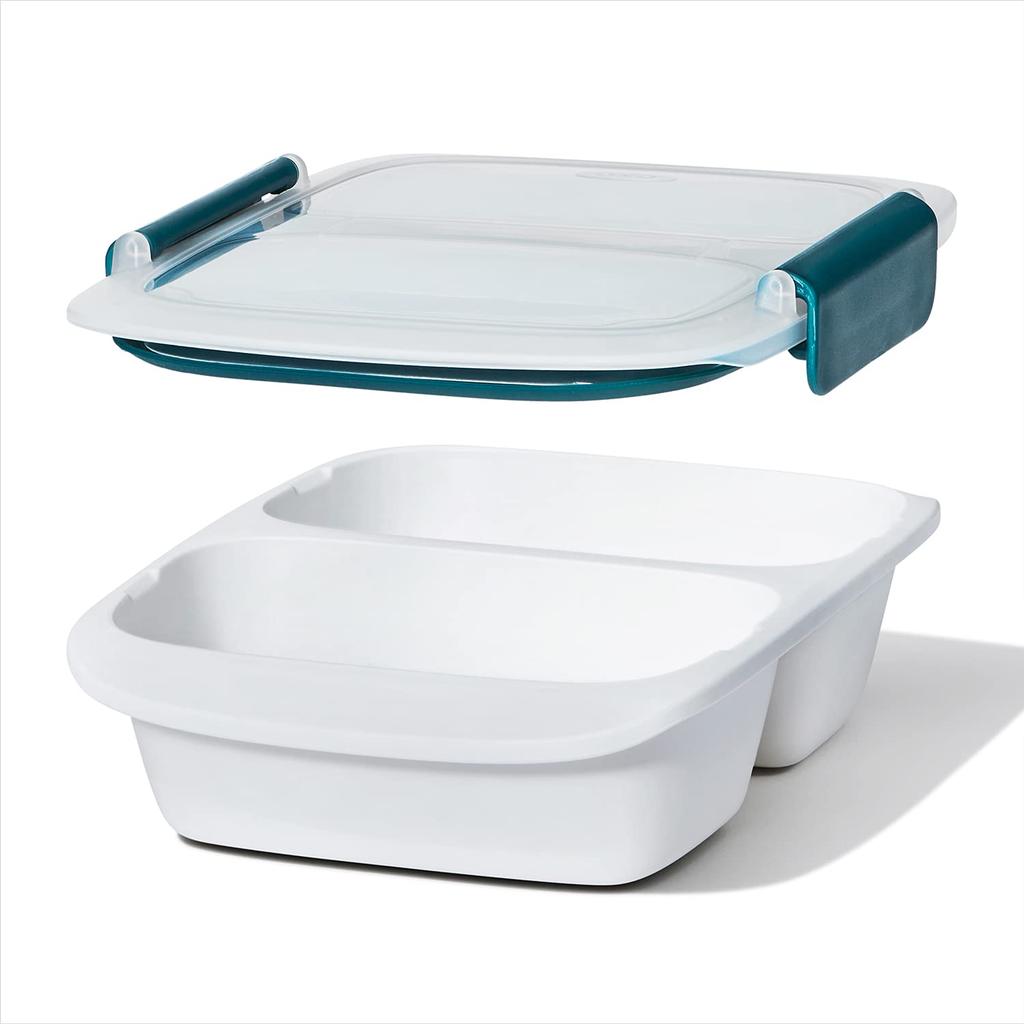 OXO Prep Go Container with Microwave 2 Cups Dips and Dippables & 0.4L Divider, Safe, White, -