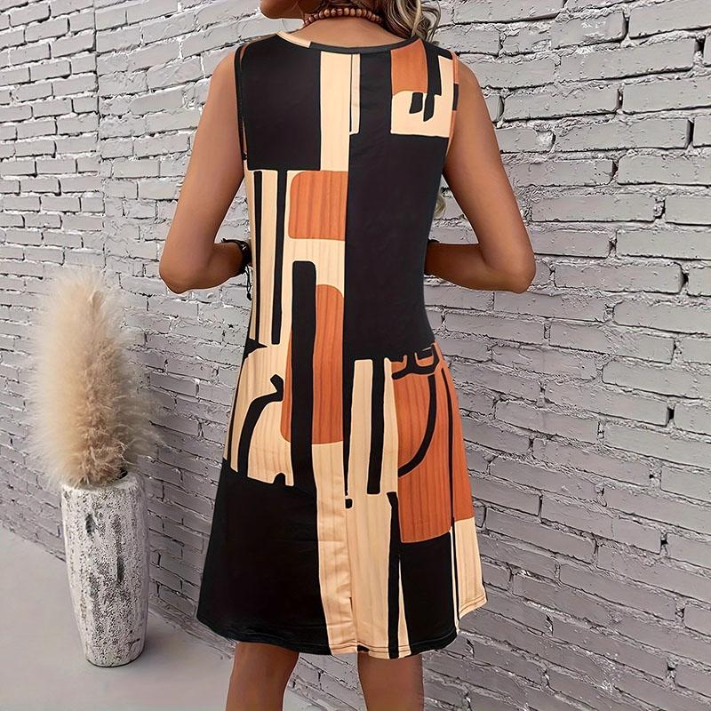 Boho Color Block Print Halter Dress – Summer Dress for Festival, Vacation & Street Style