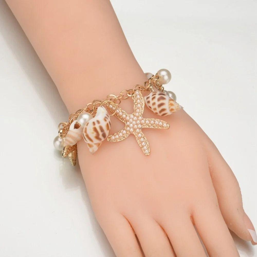 Seashell Bohemian Bead Bracelet Alloy Conch Beaded Wristband Seaside Beach Trip