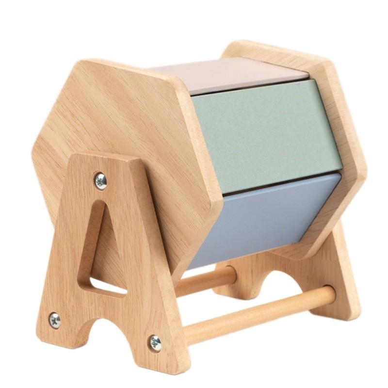 Montessori Wooden Drawer Box With Textile Drum For Early Childhood Learning Development