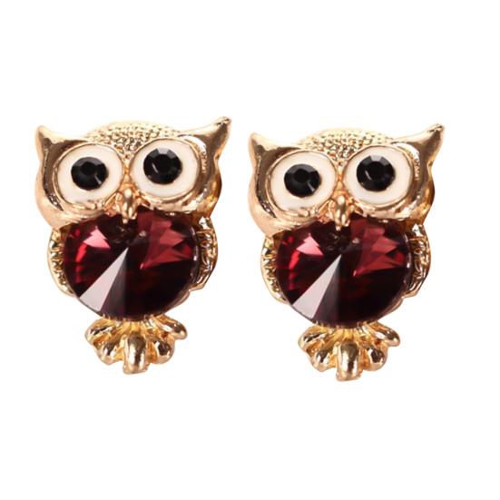 Ear Studs Owl Shaped Rhinestone Inlaid Alloy Stud Earrings Charm Fashion Jewelry for Party