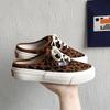 Fashion Ladies Canvas Shoes 2025 Pink Leopard Print Vulcanized Shoes Ladies Flat Shoes Leopard Print Semi Drag Flat Shoes