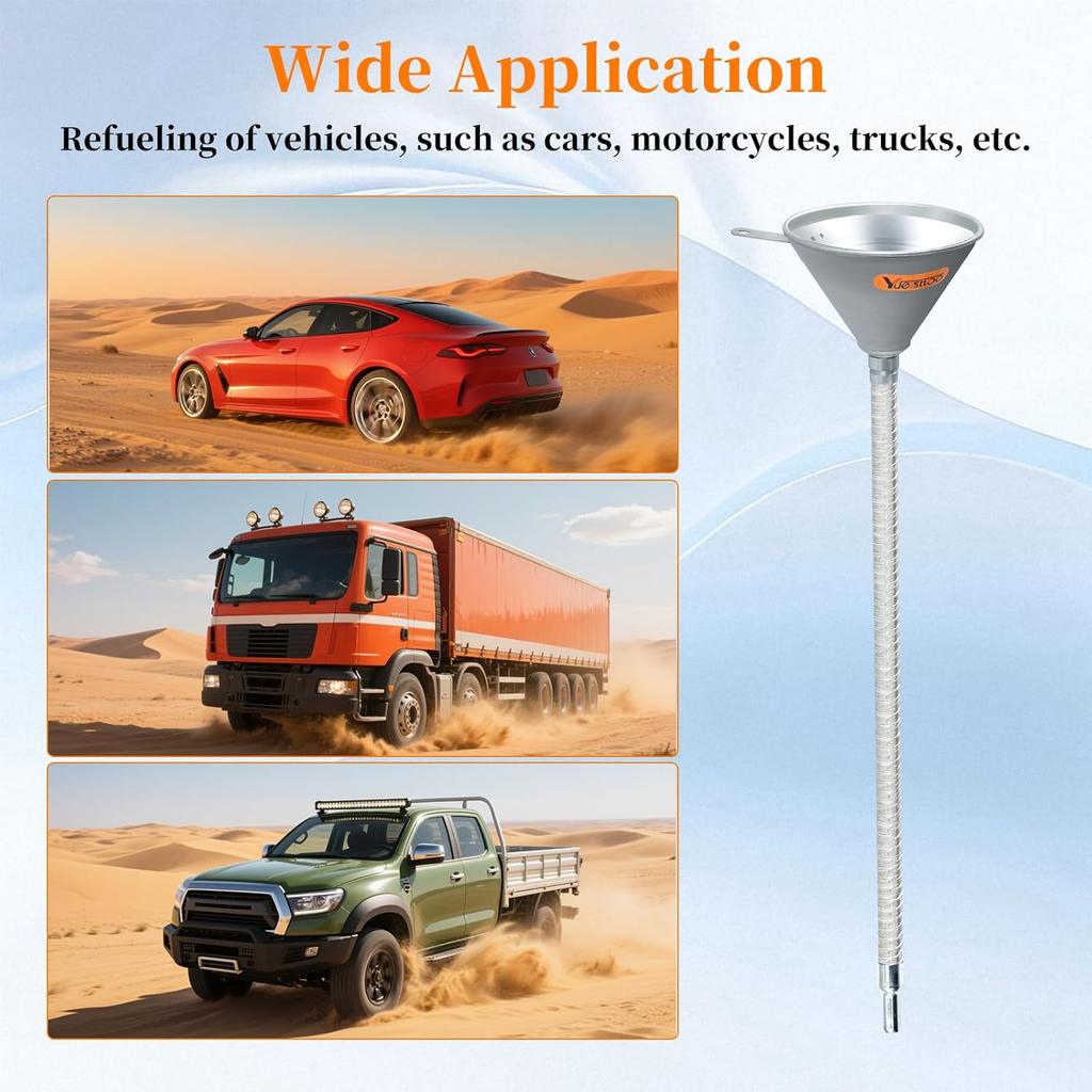 24.4" Steel Bendable Spout Funnel With Filter For All Automotive Oils, Metal Flexible Long Funnels For Automotive Use For Transmission Fluid, Diesel