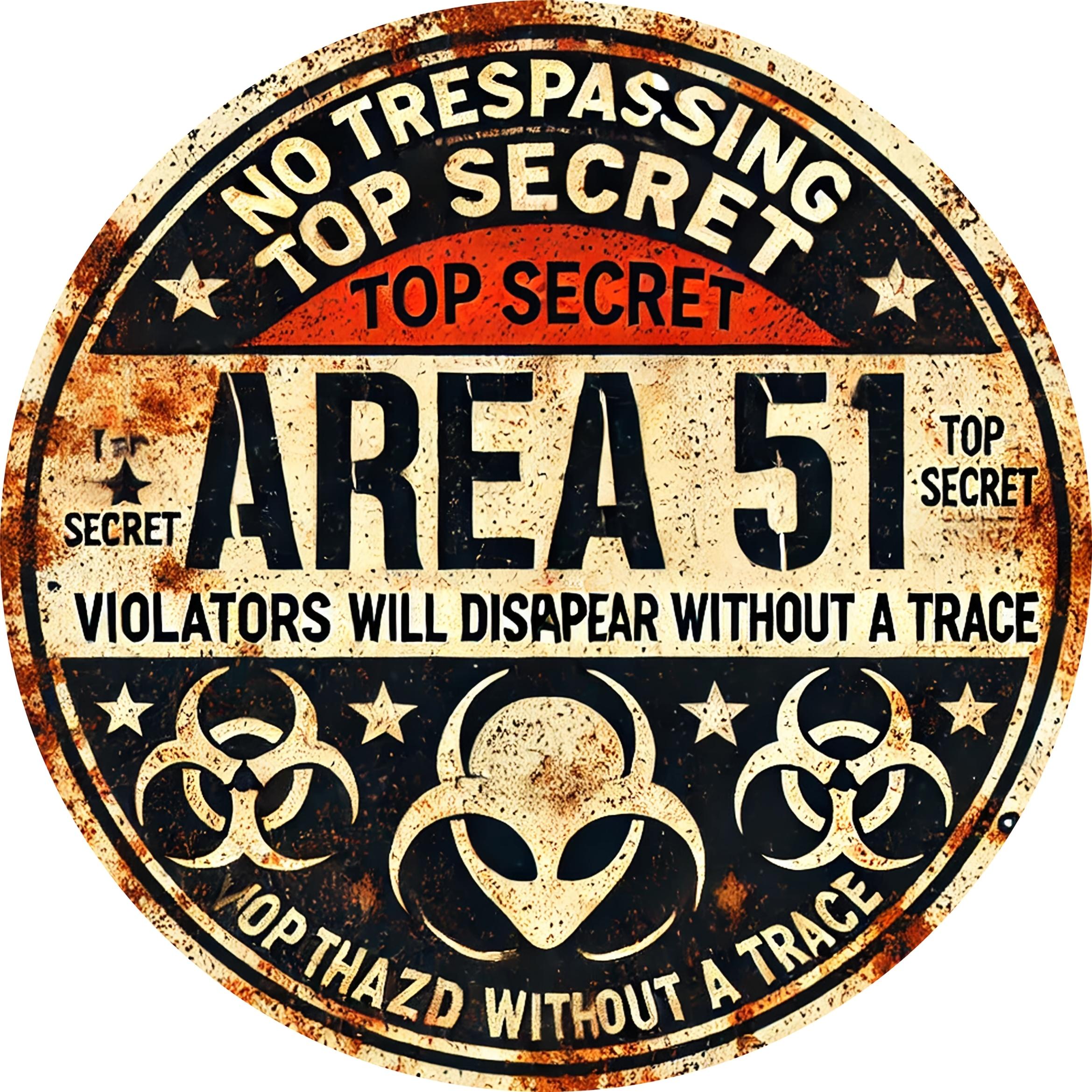 

Винтажный круглый алюминиевый знак «Зона 51. Инопланетяне» чистый