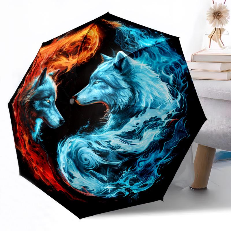 Wolf Traumlandschaft Automatischer Outdoor-Regenschirm Einziebares Design mit 8 Speichen Langlebig Leicht Perfektes Geschenk für Freunde Familie