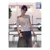 Women's Retro Off-Shoulder Letter Print White T-shirt - Slim Fit, Slanted Shoulder, Short Sleeve Summer Top