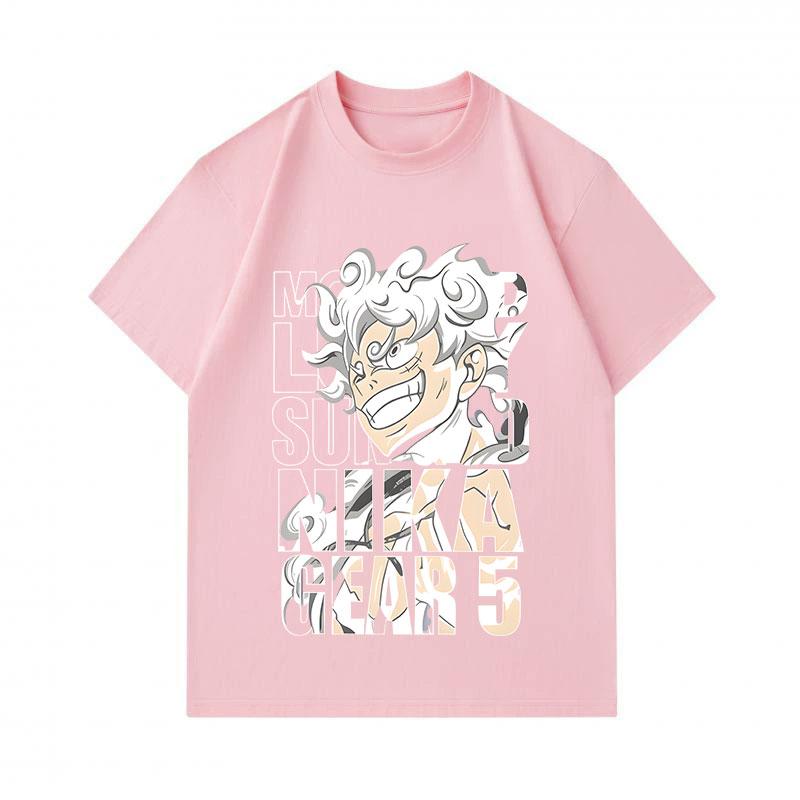 Men's 100% Cotton Crew Neck Short Sleeve T-Shirt, Monkey D Luffy Gear 5 Sun Nika Anime Printed Casual Soft Lightweight Tee for Daily Wear