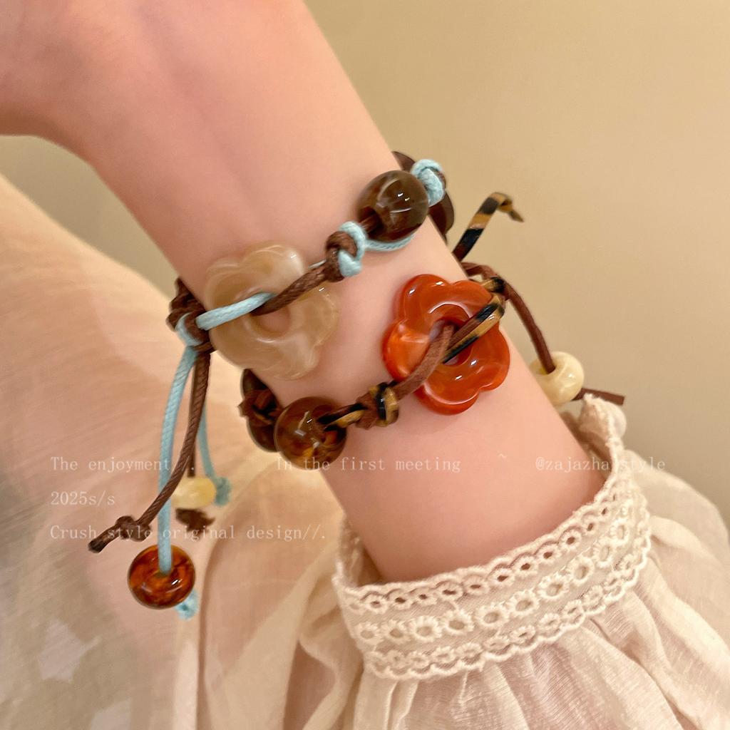 New Chinese Retro Flower Woven Rope Bracelet Women'S Niche Fashion Design High-End Sense Versatile Jewelry Accessories