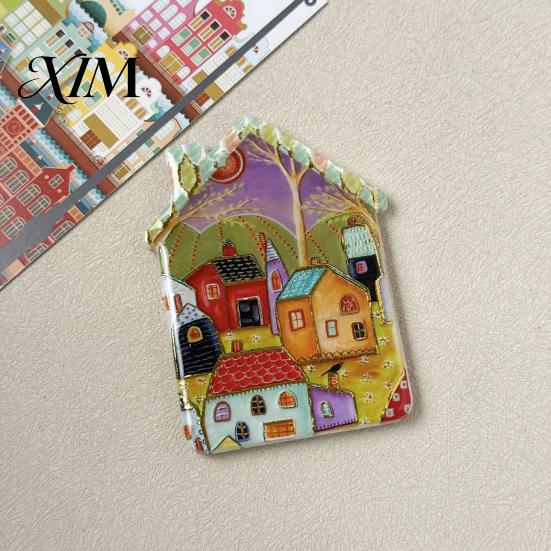 Whiteboard Magnets Vintage House Refrigerator Magnet, Colorful Fairy Tale Town Magnet Fridge Magnetic Kitchen Decoration Accessories