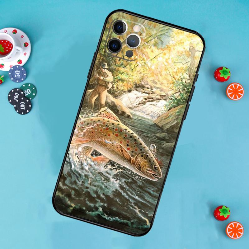 Vintage Trout Fishing Phone Case For iPhone 17 Air 16 15 14 13 11 12 Pro Max 13 12 mini 15 16 Plus 16e Cover Funda