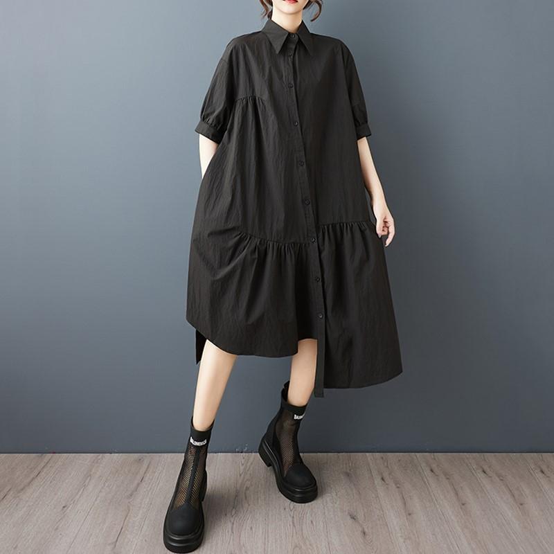 Short Sleeve Plus Size Cotton Vintage New In Dresses for Women Casual Loose Long Summer Shirt Dress