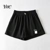 Loose Bottoms High-Waist Elastic Waistband Pockets Waffle Texture Women Shorts Fitness Wide Leg High Waist Sports Streetwear
