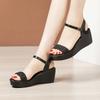 6cm Small Size 32-43 Comfortable Knit Leather Sandals Women's Platform Shoes 2025 Summer Med Heels Wedges Sandals for Office Mom