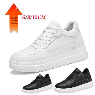 Sneakers casual da uomo bianche in pelle bovina a taglio basso con rialzo interno di 8 cm