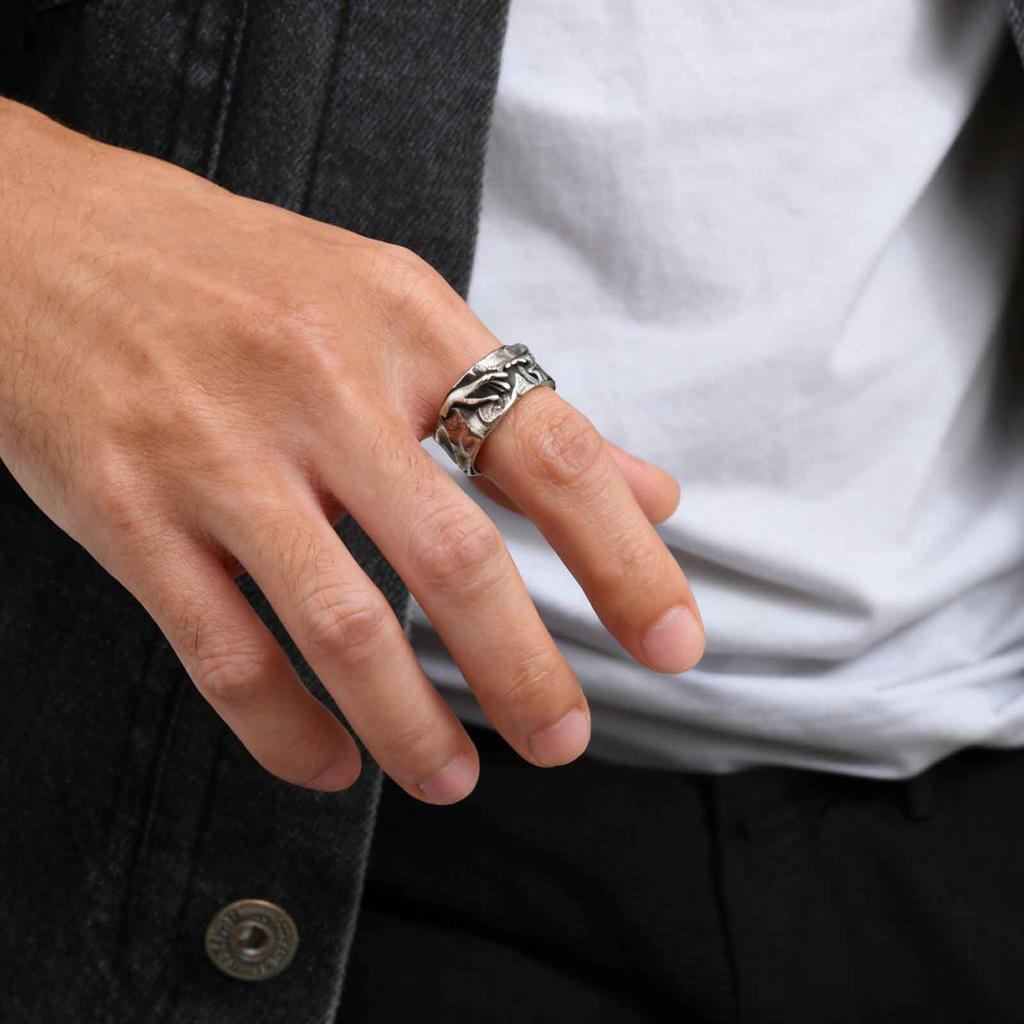 The Hand Of God Vintage Metal Ring Unique Retro Gray Color Adjustable Open Rings Artistic Trendy Religious Jewelry Gift for Men