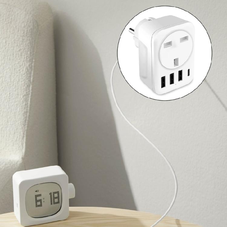 International Power Adapter UK to DE Plugs Adapter Voltages Conversion 3 USB Fast Charging Port Portable Travel Accessory