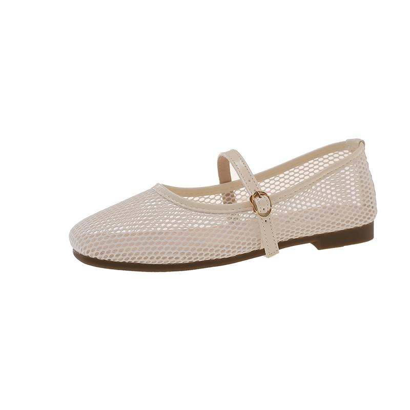 Square Toe Shallow Mouth One Strap Mesh Single Shoes Summer New Soft Sole Non-slip Low Top Shoes