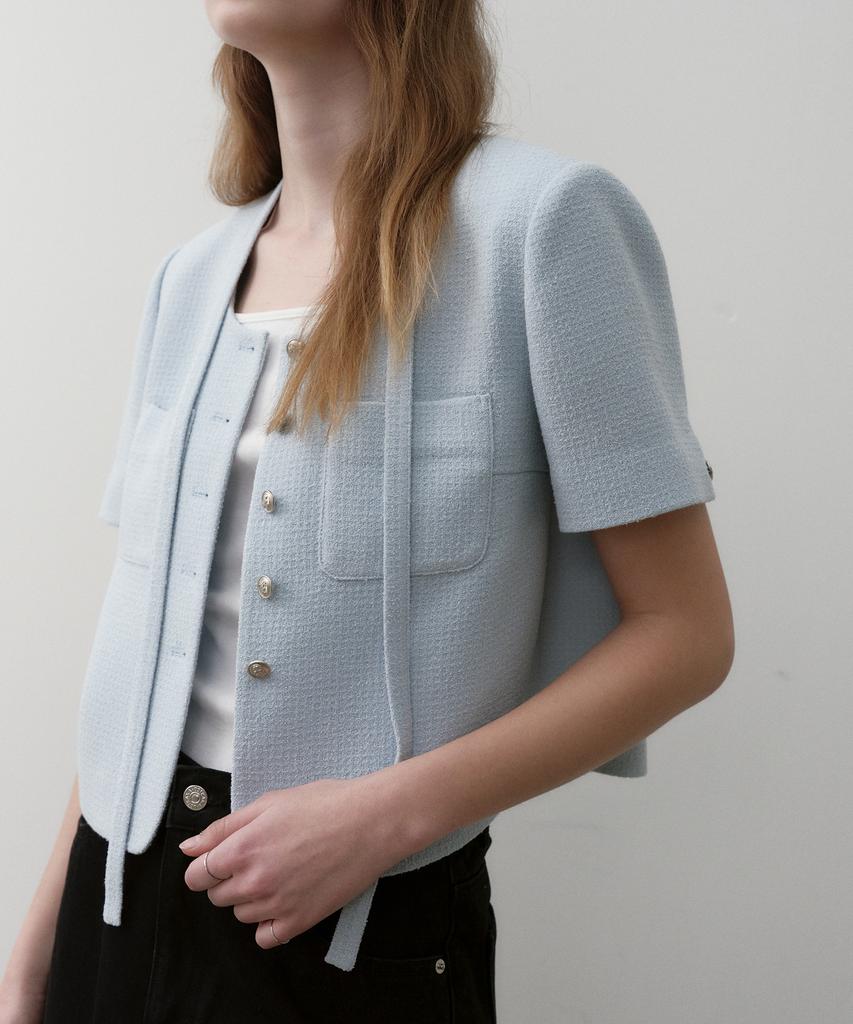 Ostkaka Tweed Single Crop Jacket Sky Blue