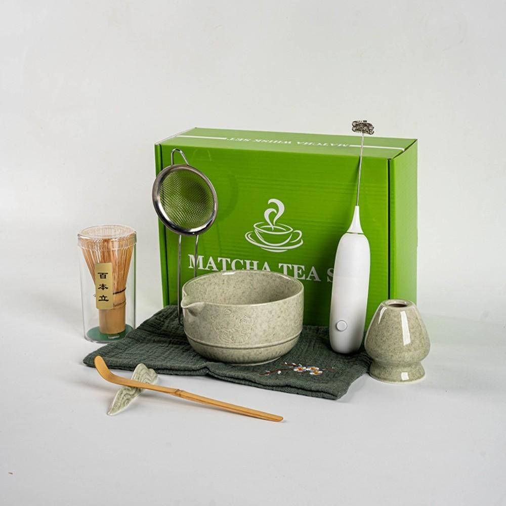 8PCS Bamboo Ceramic Japanese Matcha Tea Set Food Grade Reusable Matcha Stirring Brush With Electric Blender Japanese Chasen