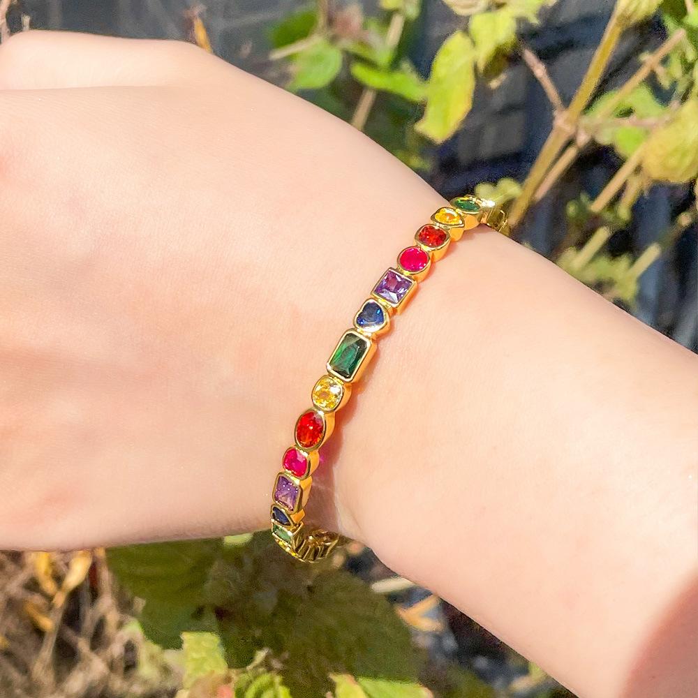 Light Luxury Bracelet Classic Open Rainbow Color Zircon Geometric Jewelry Design Bracelet