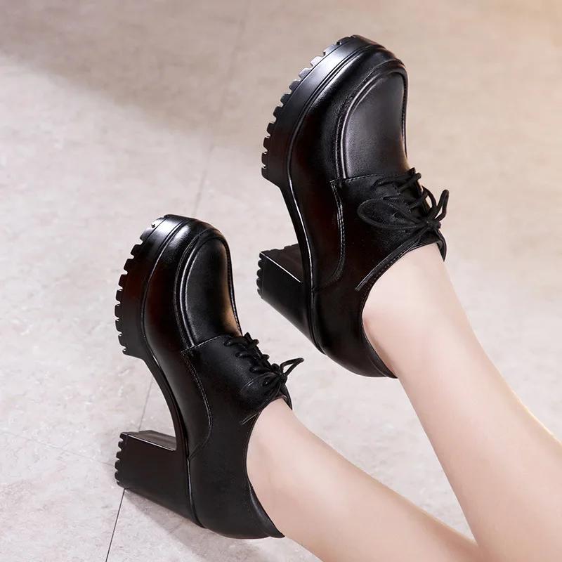8cm Small Size 32-43 British Style Deep Mouth Thick Platform Shoes Women Oxfords Fall 2025 Block High Heels Shoes Office Dress