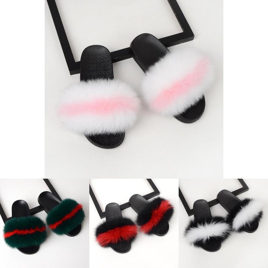 New Girls Fur Slippers Sandals Shoes Soft Luxury Women Lady Slides