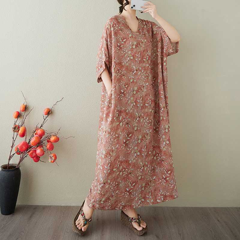 

Винтажное длинное платье с хлопковыми и льняными узорами One size