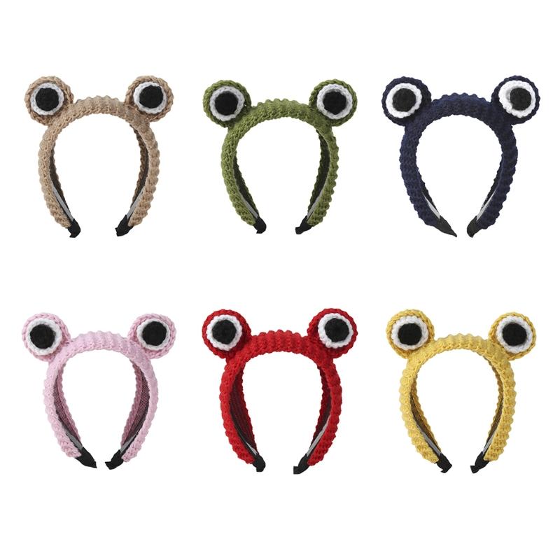 Knitted Animal for Frog Headwear Cartoon Big Eyes Hairband Cute Photo Props Fancy Dress Halloween Cosplay Accessories