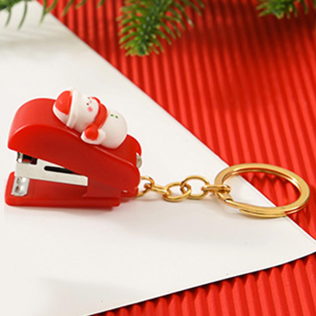 Stapler Multipurpose Cute Cartoon 10 Sheets Capacity Small Manual Table Stapler with Keychain for Christmas Present School