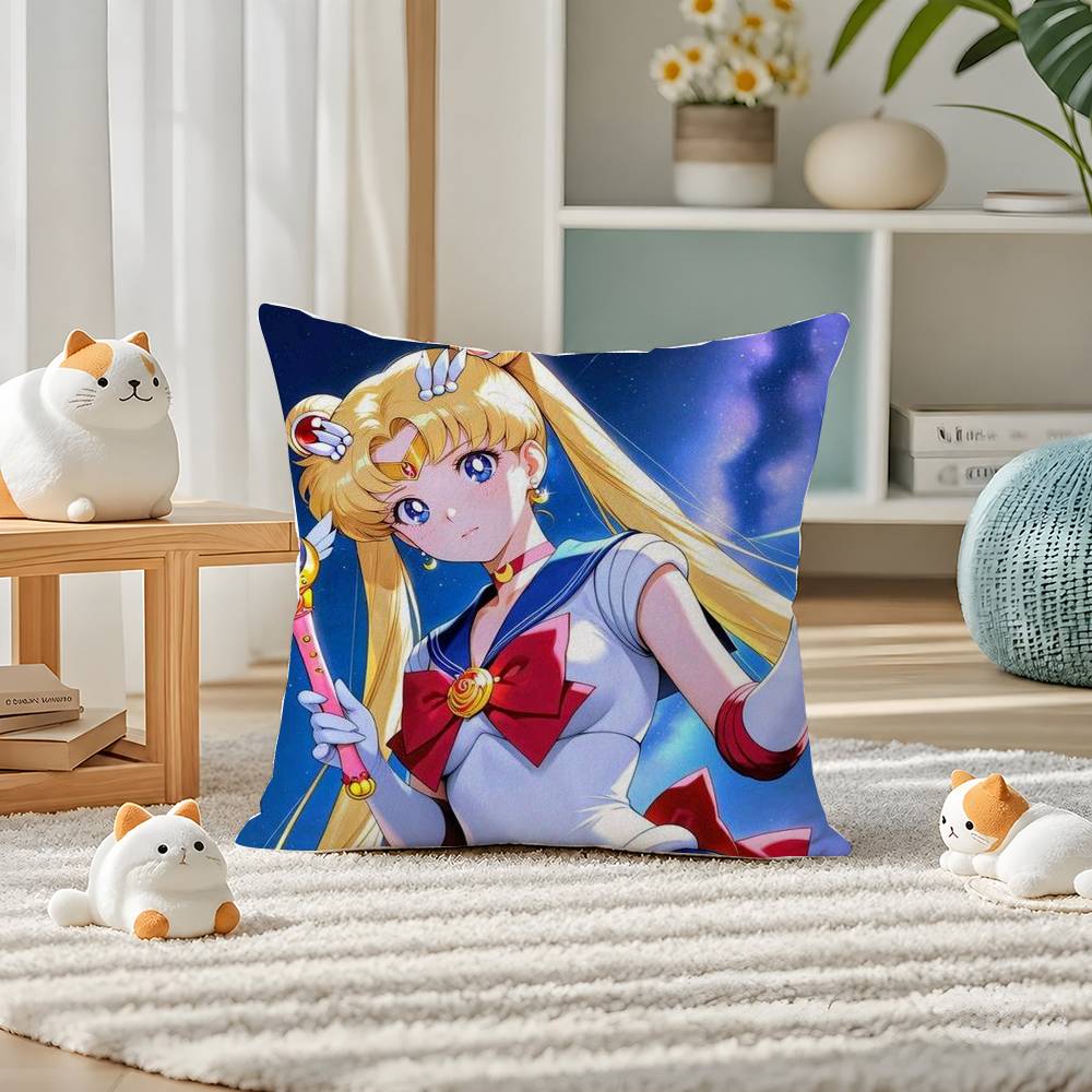 Sailor Moon Sailor Pluto Anime Plush Pillow Cover Soft Short Plush Cushion Cover For Sofa Bedroom Home Decor Gift Decoration